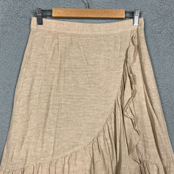 Madewell Faux Wrap Skirt Women's 2 Earthen Sand Linen-Blend Ruffle Midi NWT $88 - Picture 5 of 11